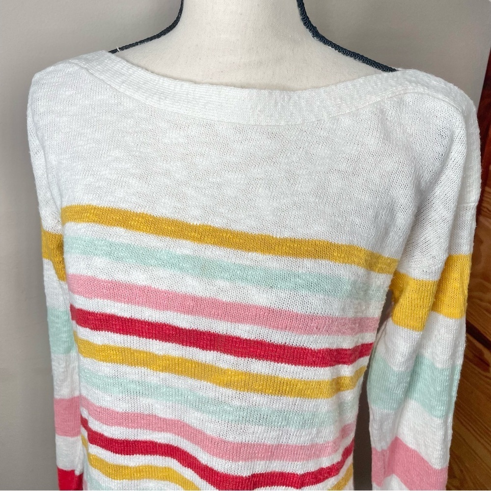 Talbots Slub Boatneck Pullover Sweater Beachy Stripe Medium White Multicolor - Picture 4 of 8